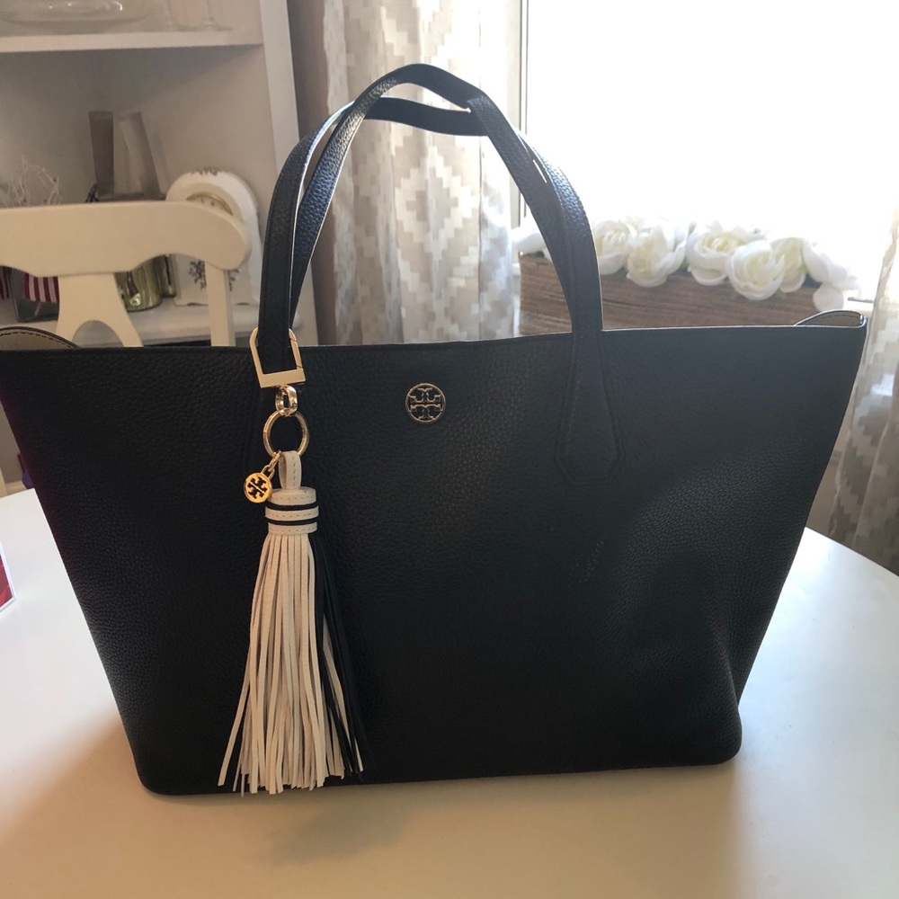 Tory Burch Pebbled Leather Tote Bag with Tassel